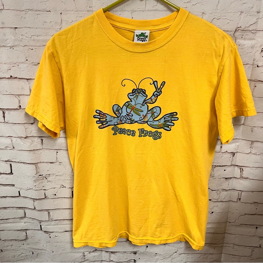 Vintage Yellow Peace Frog T-shirt Tee Shirt Size Small